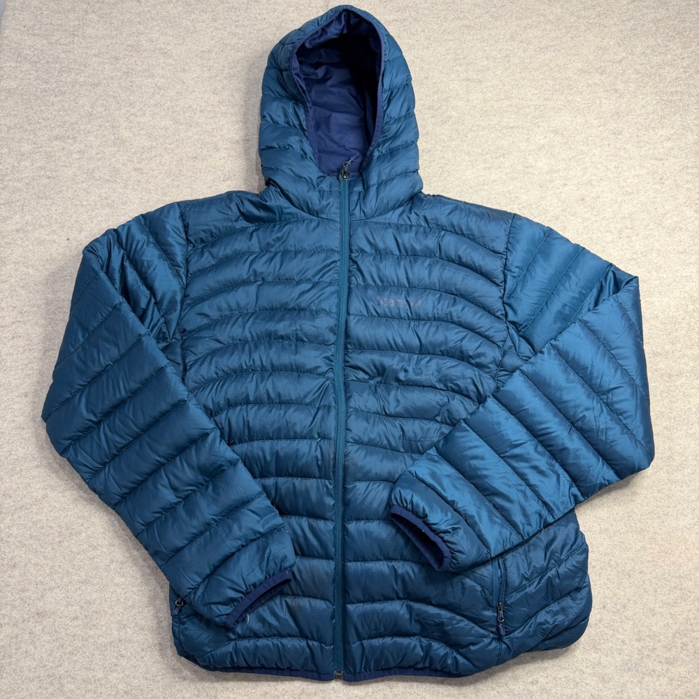 Marmot 600 Fill Down Hooded Puffer Jacket Mens XL Teal Blue Padded Coat